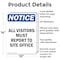Signmission All Visitors Must Report To Site Office OSHA Notice Sign, Aluminum, 10in W x 14in L, 2PK OS-2PACK-NS-A-1014-V-15243 - alternate 2